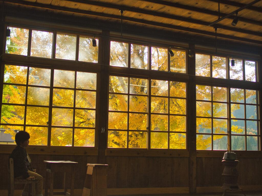 喰丸小学校　窓からの黄葉